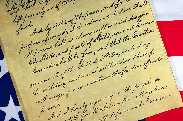 Emancipation Proclamation Document The Emancipation Proclamation is an executive order issued by President Abraham Lincoln on January 1, 1863, during the American Civil War. The Proclamation immediately freed 50,000 slaves from the shackles of slavery. civil war photos stock pictures, royalty-free photos & images