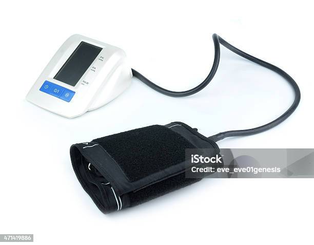 Digital Blood Pressure Monitor On White Background Stock Photo - Download Image Now - 2015, Analyzing, Blood Pressure Gauge