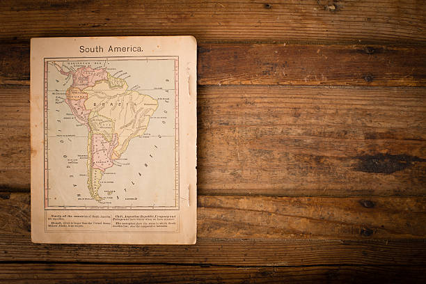 1867, color antiguo mapa de américa del sur, con espacio de copia - chile map topography topographic map fotografías e imágenes de stock