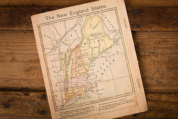 1867, 색상 맵을 new england 미국, 우드에 배경기술 - massachusetts bay 뉴스 사진 이미지