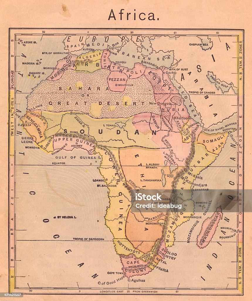 1867 、旧カラーマップのアフリカ - 1860～1869年のロイヤリティフリーストックフォト