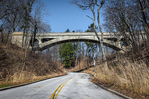 istock High view of a walking bridge from street level 471422226