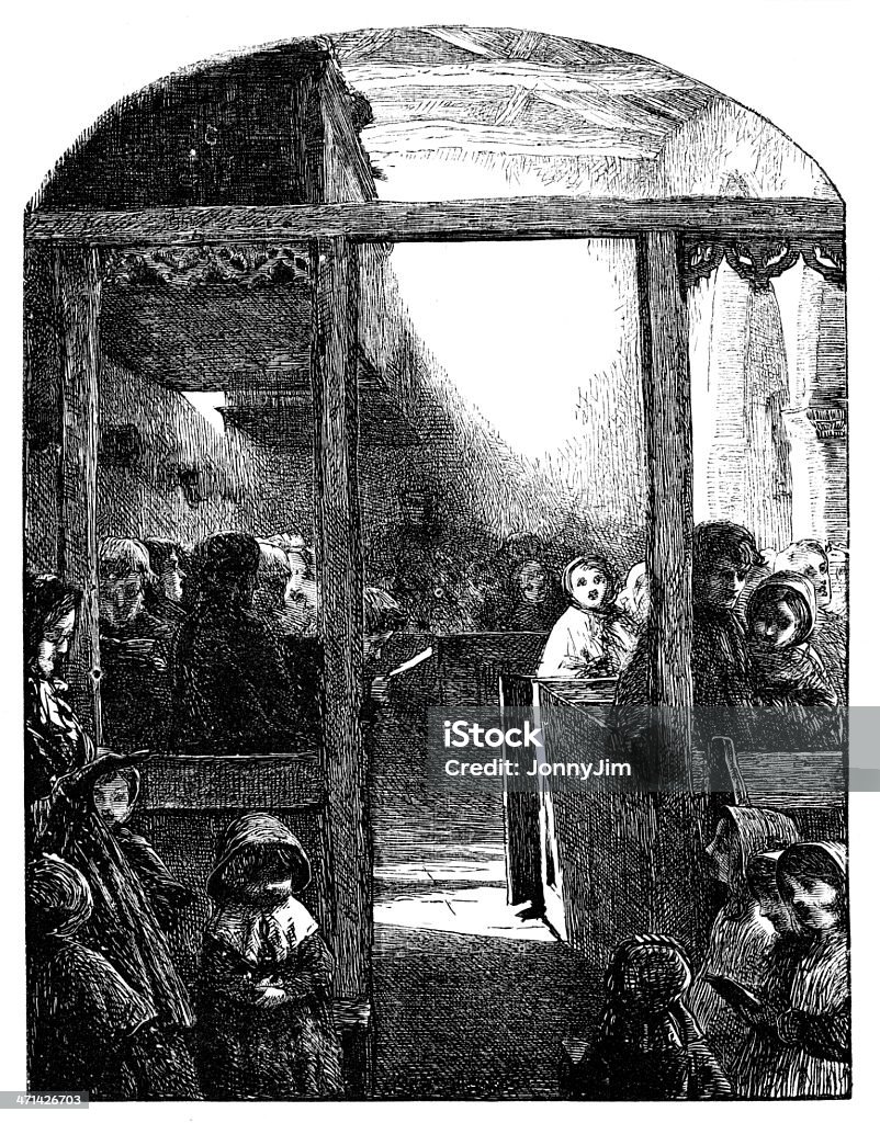 Les personnes de tous âges dans church 1862 journal - Illustration de Antiquités libre de droits