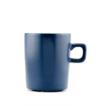 blue mug isolated on white background.