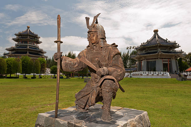 istock Japanese Warrior statue in front of chinese temple 471430499