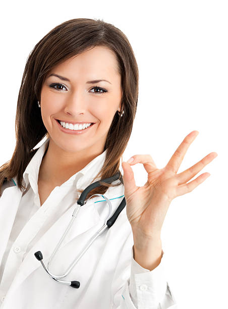 Arzt mit OK Geste auf Weiß – Foto