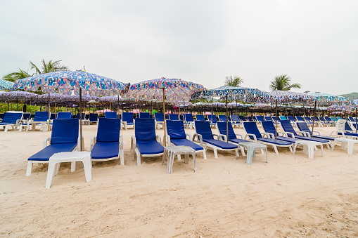 Beach chairs on perfect tropical island