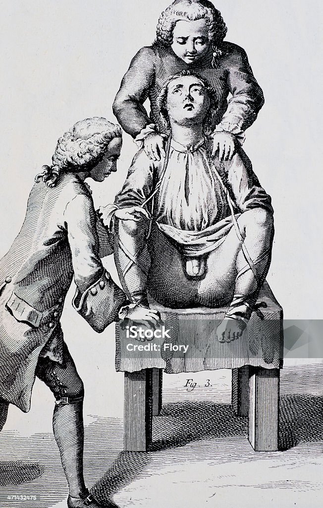 Urologist visit Antique Medical Illustrations. 18th Century Style stock illustration