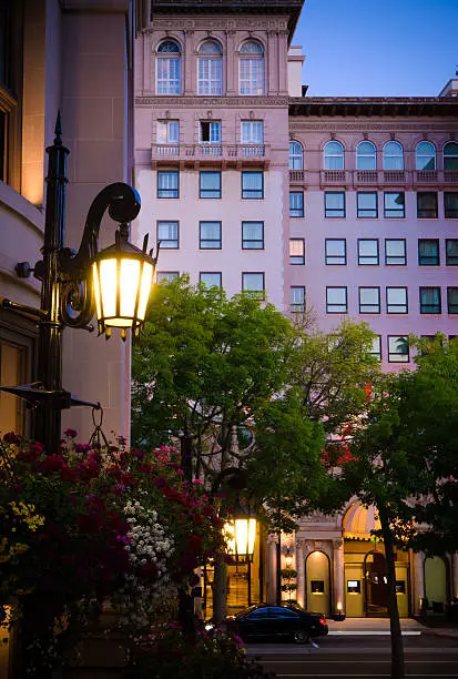 Photo of Streetlight with hotel in background at Beverly Hills, CA