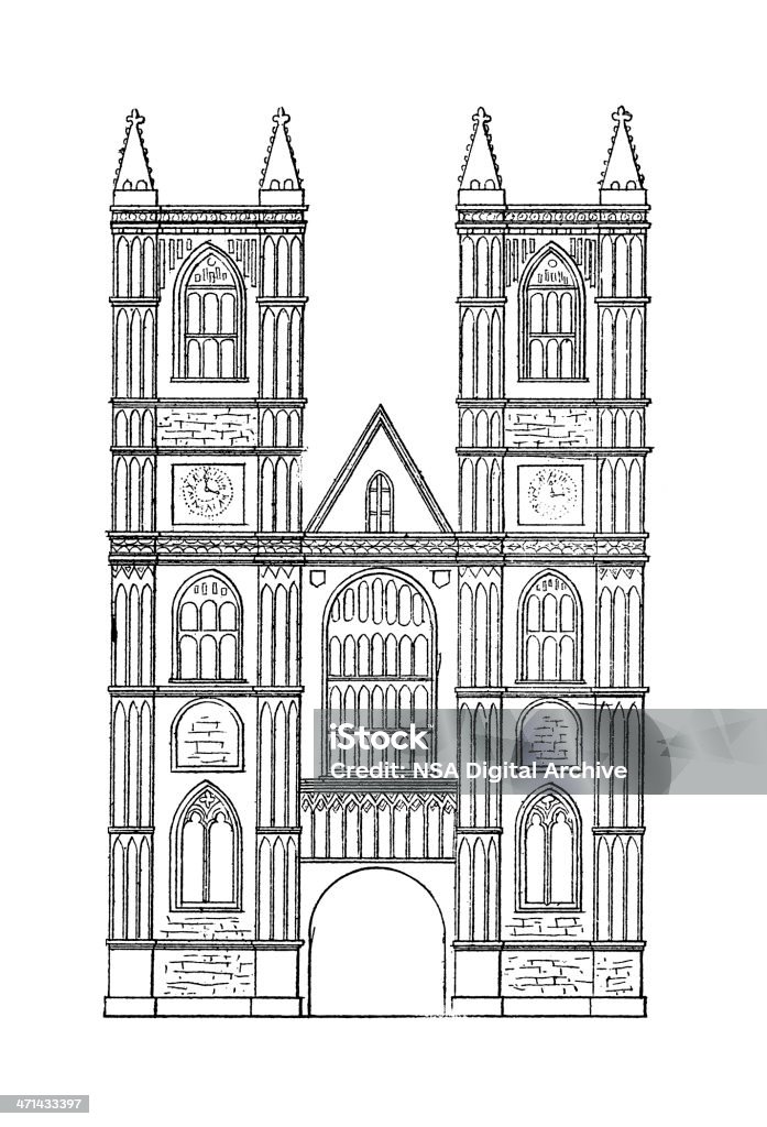 ウエストミンスター寺院、ロンドン、英国/アンティークなイラスト - ウェストミンスター寺院のロイヤリティフリーストックイラストレーション