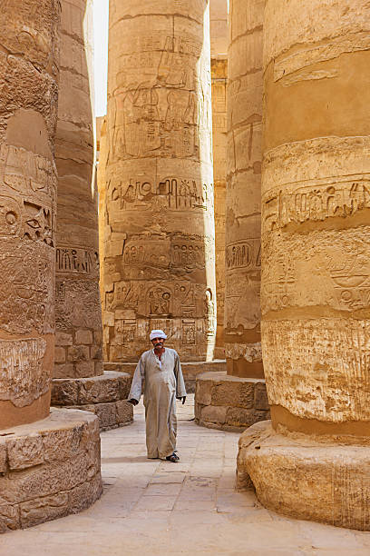 templo egípcio guarda no complexo de karnak, luxor, egito - temple of luxor hypostyle hall - fotografias e filmes do acervo