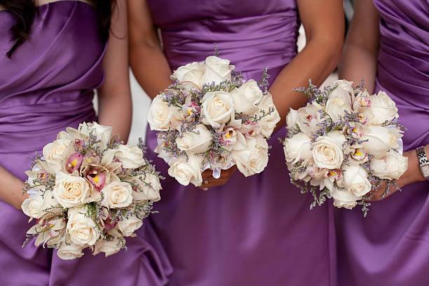 Bridesmaids with bouquets stock photo