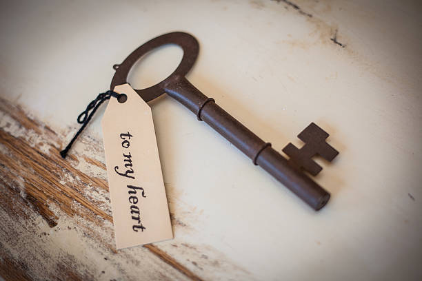 istock Antique Key With Tag and Text Saying To My Heart 471438997