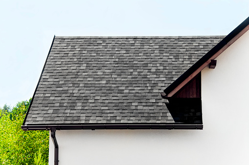 Close-up of bitumen roofing shingles.