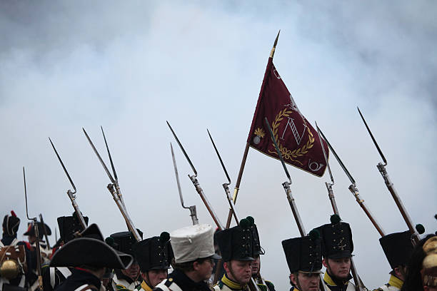 Moscow, Russia - August 2018: Soldier in the uniform of the French army of Napoleon during the festival of historical reconstruction \