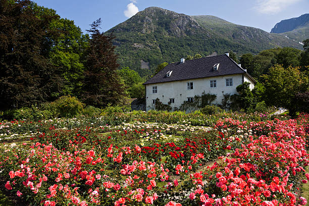 Rosendal, Hordaland, Norway - July 24, 2014: Baroniet manor in Rosendal and the renaissance rosegarden.