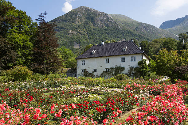 Rosendal, Hordaland, Norway - July 24, 2014: Baroniet manor in Rosendal and the renaissance rosegarden.