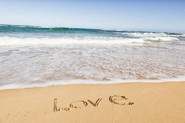 istock Love written in the sand beach 471440563
