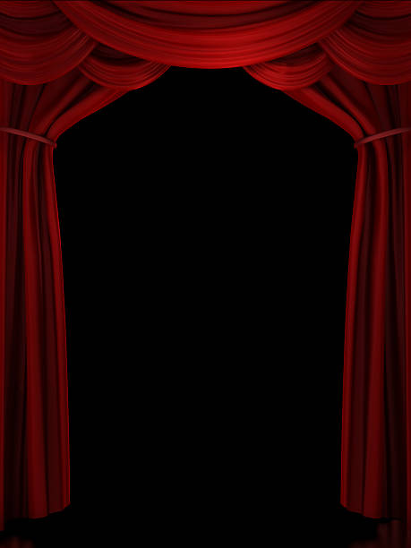 Digital illustration of red ornate stage curtain stock photo