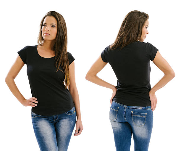 istock Beautiful model posing with blank black shirt 471443707