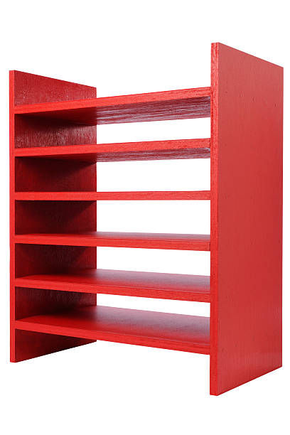 絶縁ショットの赤い木製の棚に白背景 - shelf bookshelf empty box ストックフォトと画像