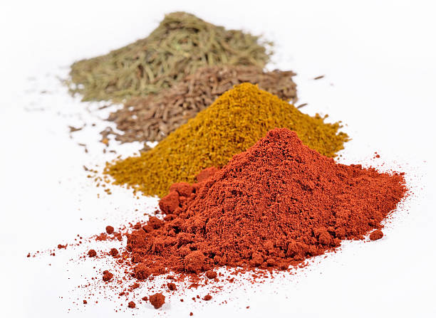 istock Heaps of different dry spices on a white 471445266