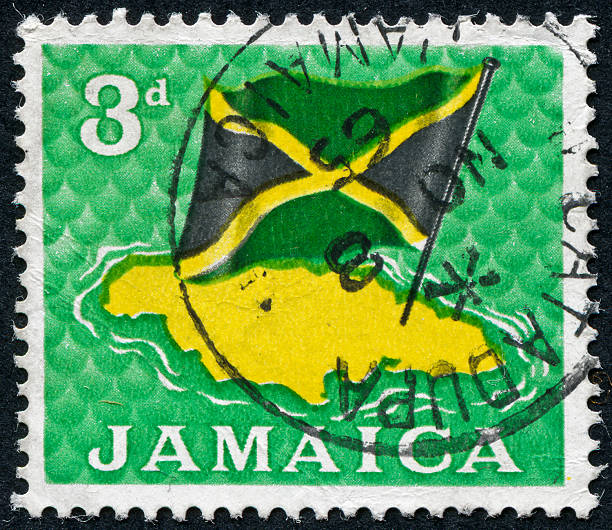 флаг ямайки печать - mail postage stamp postmark jamaica стоковые фото и изображения