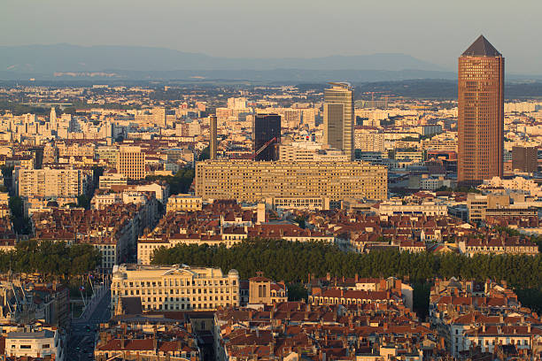 lyon - hill dusk sunset heat haze stock-fotos und bilder