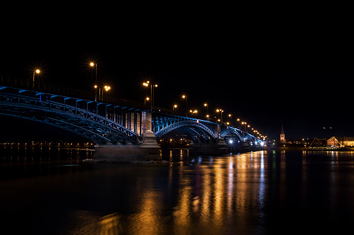 Night bridge with lights in St.Petersburg city.White nights.