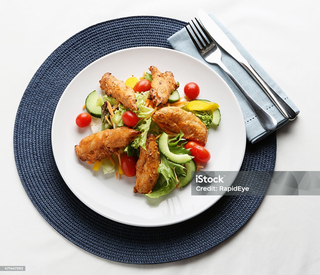 スクエアお食事を楽しめるプレート：タンドリーチキンとサラダ - 人物なしのロイヤリティフリーストックフォト