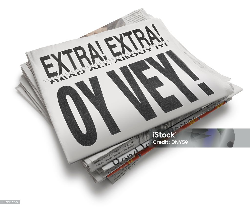 Oy Vey! A newspaper with headline "Oy Vey!" Horror Stock Photo