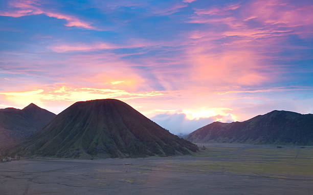 Bromo Mountain Region National Park Indonesia Panorama Batok Volcano at Bromo Mountain Region National Park East Java Indonesia at Dusk sumeru stock pictures, royalty-free photos & images
