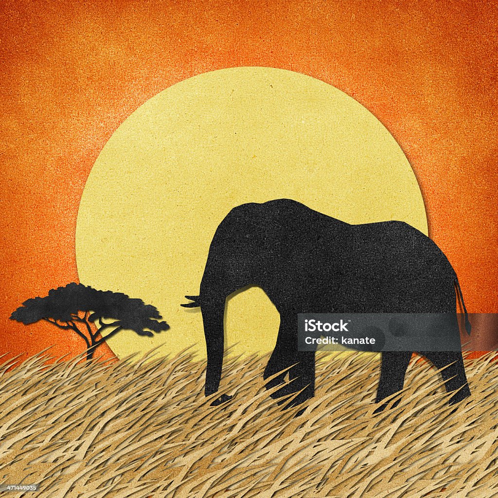 Elefante no Safari campo fundo de papel reciclado - Royalty-free Animal Ilustração de stock