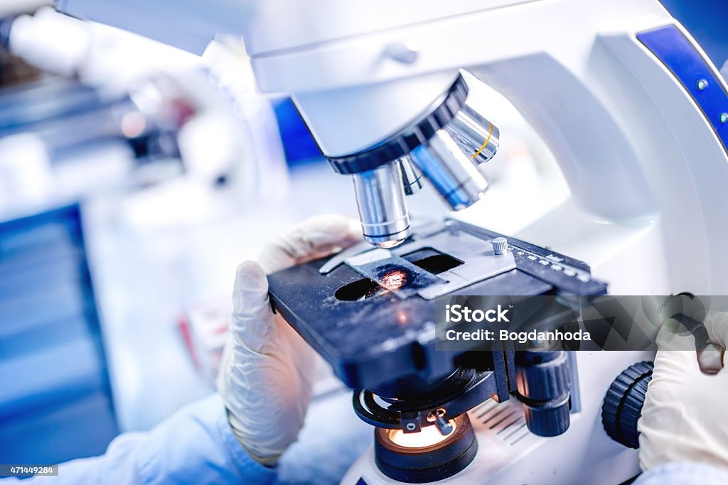 medical laboratory, scientist hands using microscope for chemistry samples Details of medical laboratory, scientist hands using microscope for chemistry test samples Microscope Stock Photo