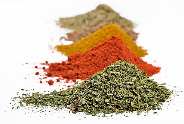 istock Heaps of different dry spices on a white 471449968