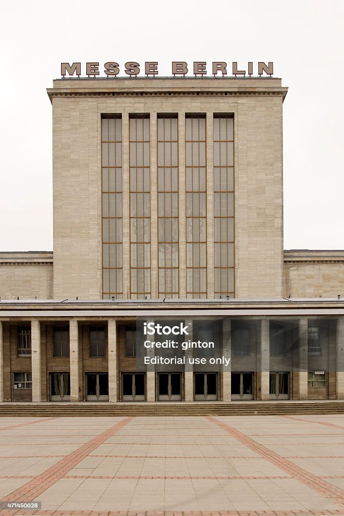 Messe Berlin Berlin, Germany - April 8, 2015: The main entrance of the Messe Berlin with a forecourt on April 08, 2015 in Berlin. 2015 Stock Photo