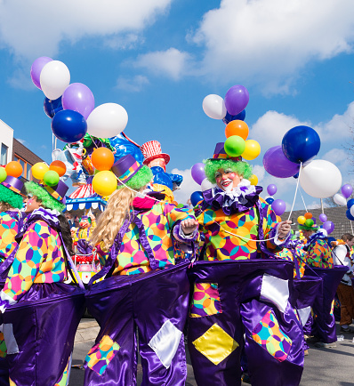 Oldenzaal, Netherlands - March 2, 2014: Unknown people participating in the annual carnival parade.  It,s one of the largest in the country with 100,000 spectators