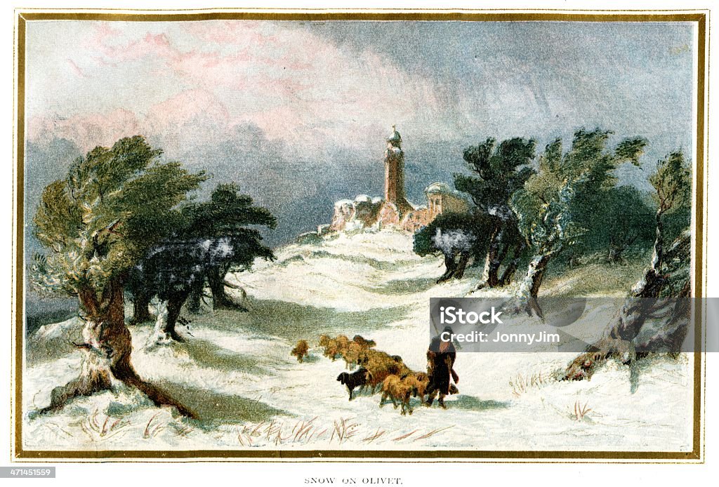 Zima śnieg na Olivet "Słonecznik z 1880 dziennika - Zbiór ilustracji royalty-free (Góra Oliwna)