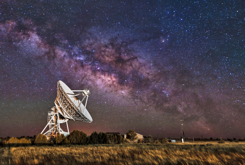 The Milky Way rises over the Radio Telescope (part of the VLBA) near Fort Davis, Texas