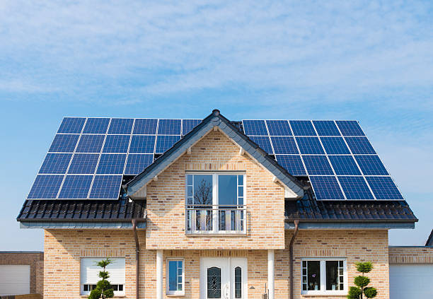 solar panels on roof stock photo