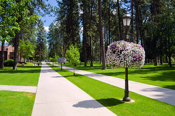 Pedestrian walkway on the Whitworth University campus in Spokane, WA.