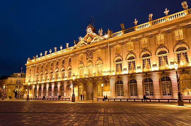 Palace Stanislas and square in night in Nancy, Lorraine, France.