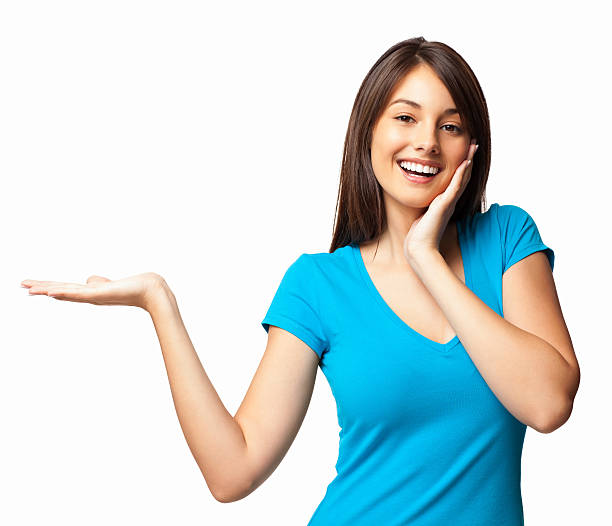 istock Cute Woman Presenting an Invisible Product - Isolated 471453695