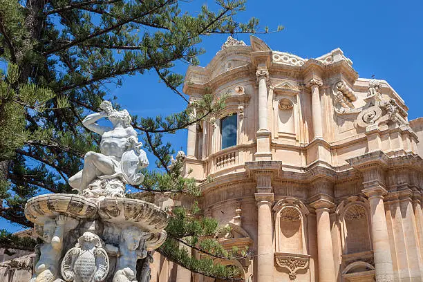 San Domenico church and the Hercules fountain, Noto Sicily Italy