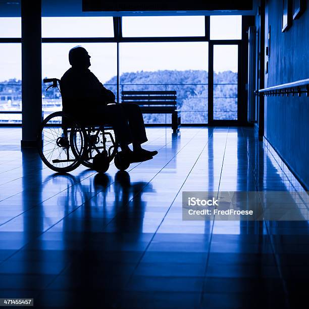 Senior Man On A Wheelchair Stock Photo - Download Image Now - Depression - Sadness, In Silhouette, Wheelchair