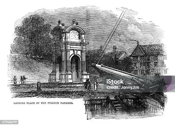 Plymouth Rock Monument Massachusetts Usa From 1880 Journal Stock Illustration - Download Image Now