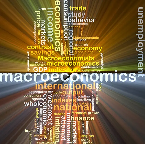 Photo of macroeconomics wordcloud concept illustration glowing