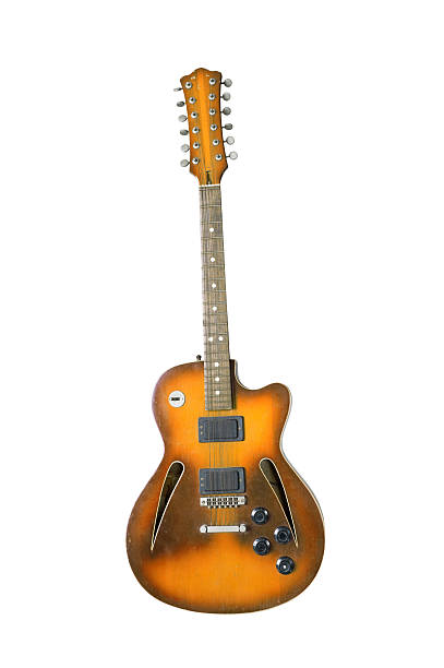 istock Beautiful antique electric guitar isolated on white background 471457705