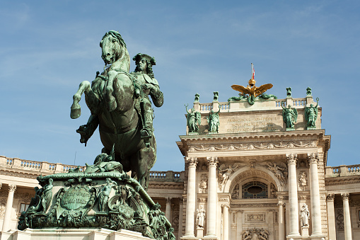 Prince Eugen of Savoy with Hofburg Vienna, historic building and landmark of capital city
