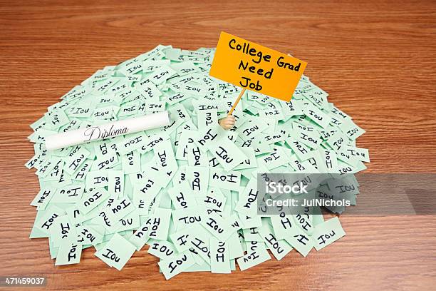 College Graduate Holding Need Job Sign Stock Photo - Download Image Now - Assistance, Bankruptcy, Borrowing